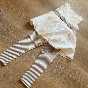 Taupe & White 2 piece tank top and stripe leggings set - 4T